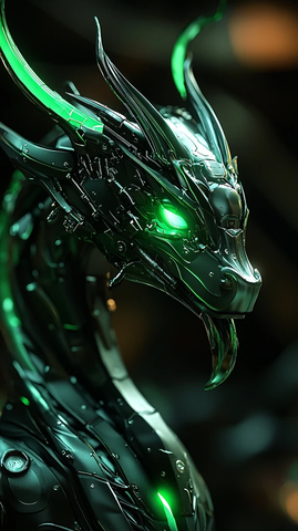 机械龙眼绿光黑背景