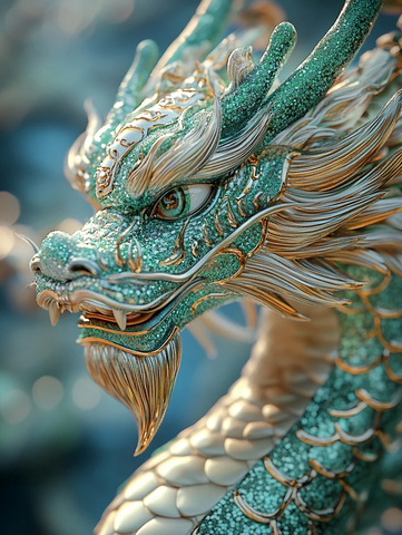 木绿龙鳞纹镶金边中国龙