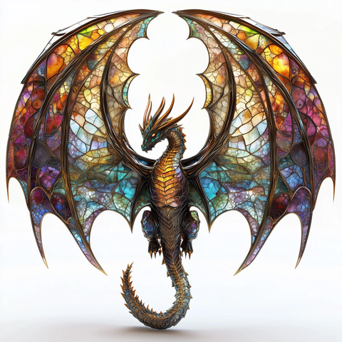 飞龙对称翅膀玻璃彩绘
