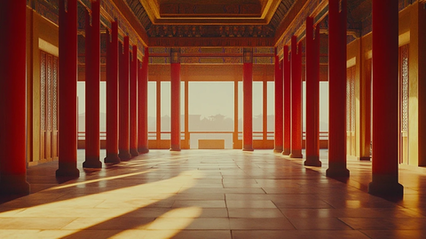 古色古香的红柱长廊建筑空间