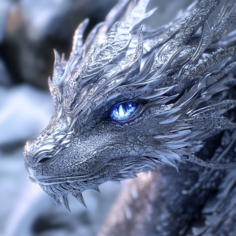 银色冰龙深蓝眼眸