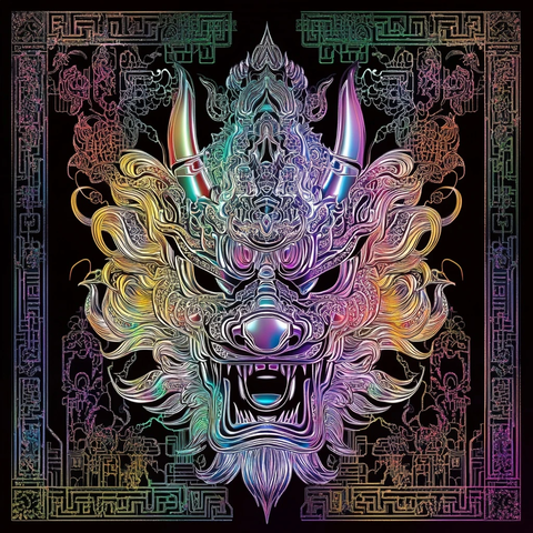 龙脸徽章银色背景图案