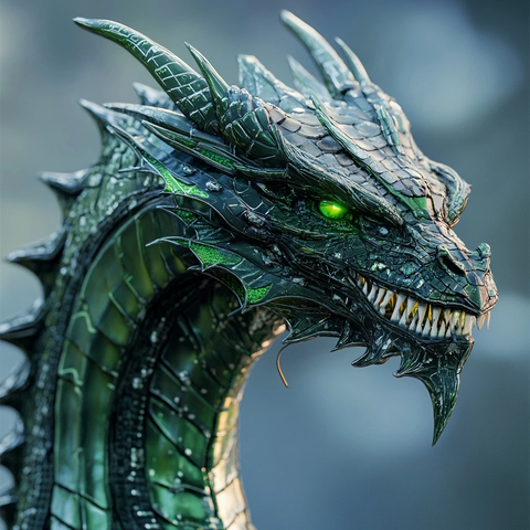 绿黑龙龙头特写露齿