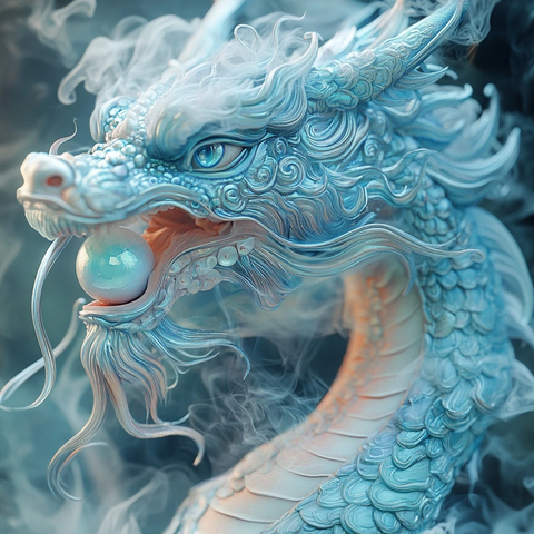 蓝龙含魔法珍珠烟雾环绕