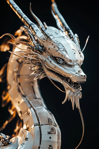 机器人龙雕塑精细节摄影