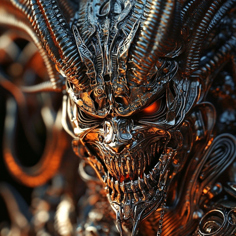 金属恶魔面孔特写