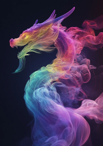 彩虹龙形烟雾数字艺术