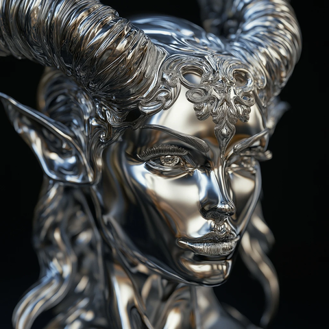 银色女性恶魔雕像特写