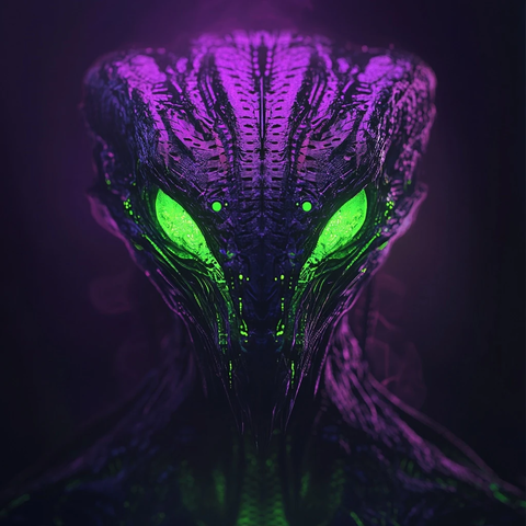 赛博朋克外星生物绿眼紫绿光影
