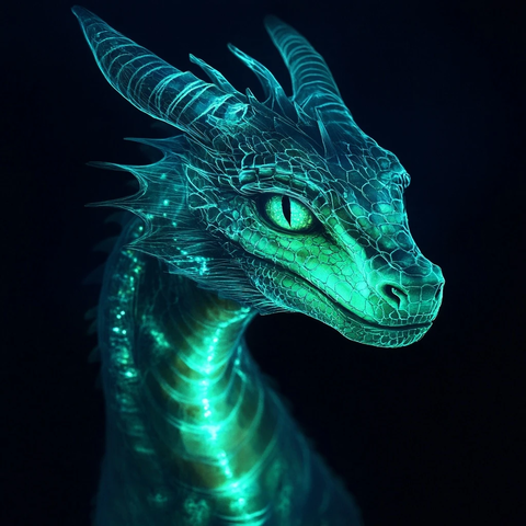 翡翠龙发光背景前视图
