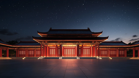 夜景下的古建筑大殿