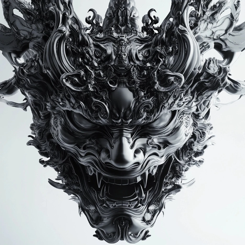 日本般若面具细致几何图案