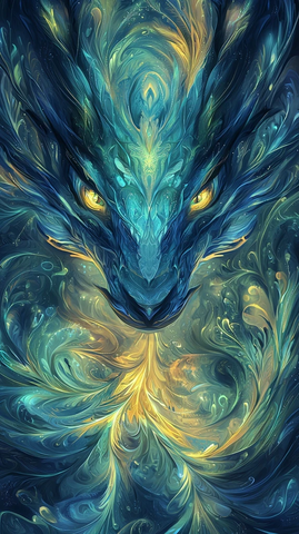 蓝色龙形对称能量图案