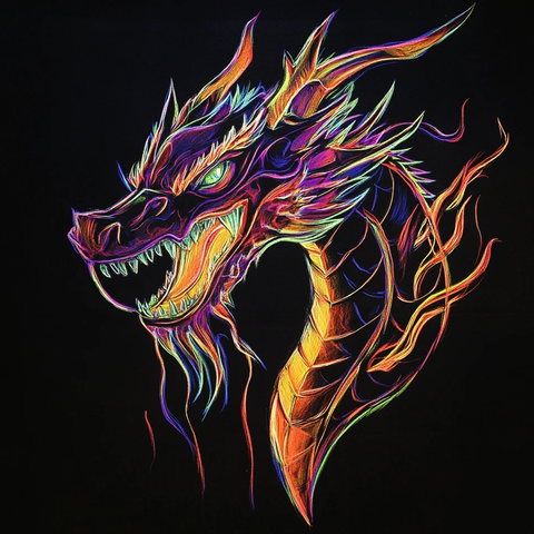 龙喷火黑背景插画