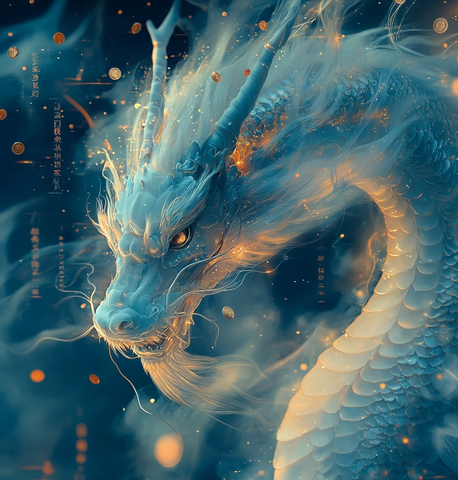 白龙蓝底金币科技风