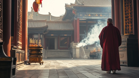 僧人于中式古建筑中进行焚香活动