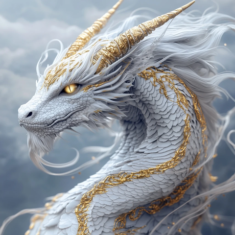 白龙黄纹龙鳞金色光芒