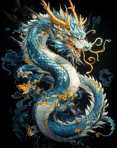 中国龙全身体彩绘插图