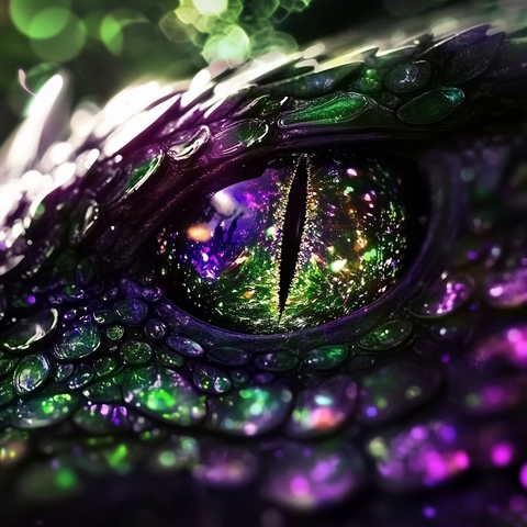 龙眼睁开绿紫鳞片闪耀