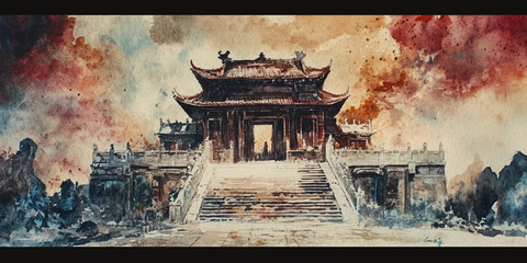 古风中式建筑水彩画