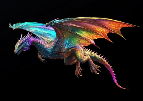 飞龙展开彩虹翅膀
