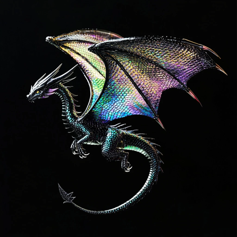 黑龙展翅俯冲鳞片闪耀