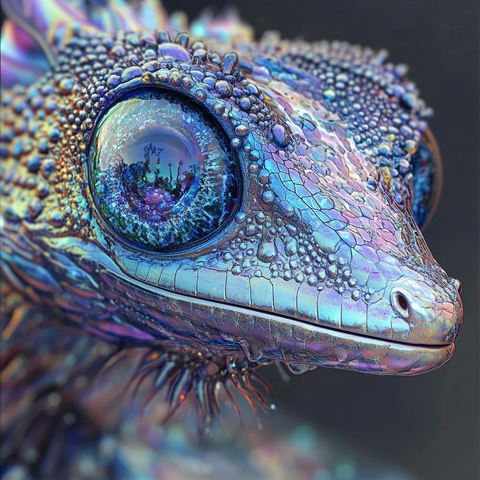 羽毛蜥蜴鸟与水珠分形图案