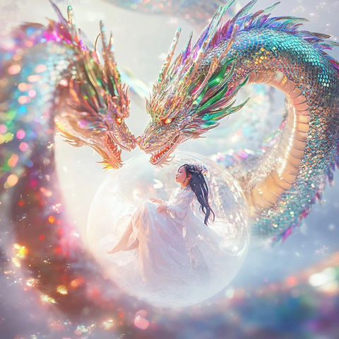 龙保护白球中的女孩