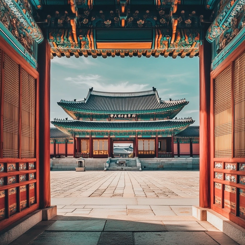 传统建筑宫门视角下的宫殿全景