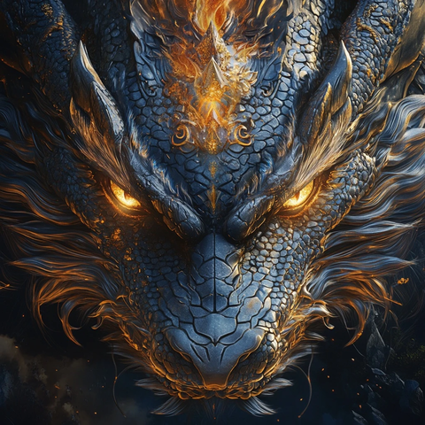 龙脸特写与勇士公主的倒影