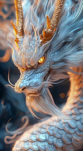 蓝白龙身金发龙首特写