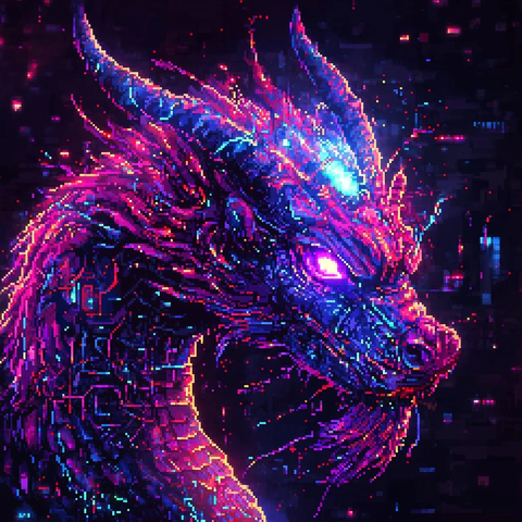 赛博龙金属鳞片全息像素龙