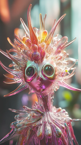 玻璃人形穿插刺猬装戴面具