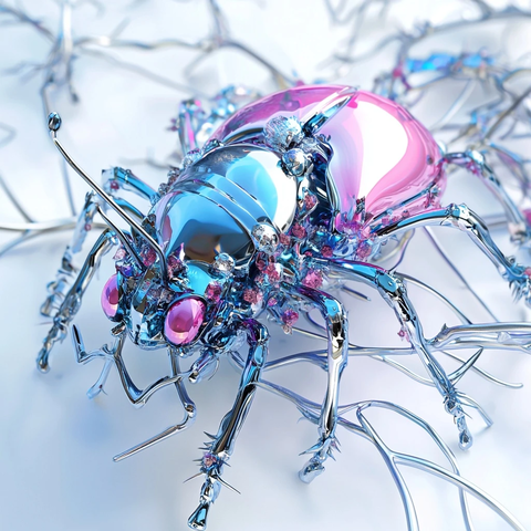 蓝色粉色昆虫镀铬藤蔓