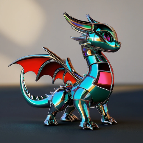 玻璃龙雕塑银色金属光泽