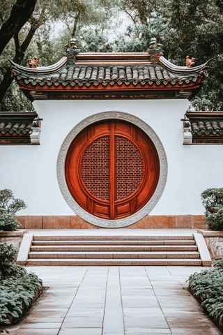 古色古香的中式建筑圆形门