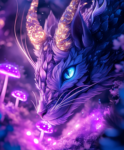 蓝色灰毛龙兽与金色角