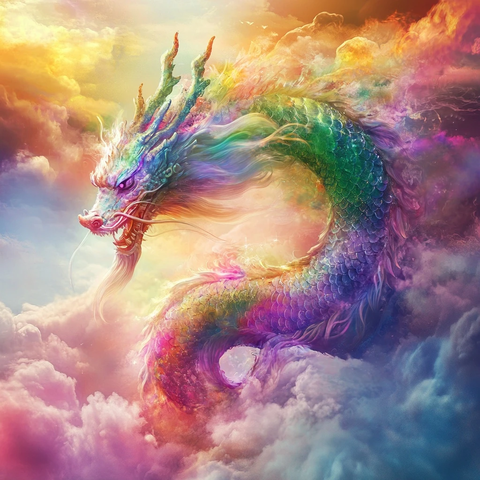 彩虹色中国龙水晶幻想