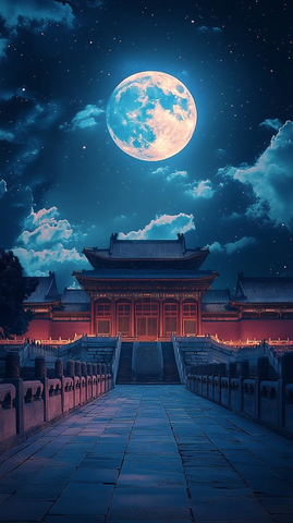 月光下的古建筑夜景