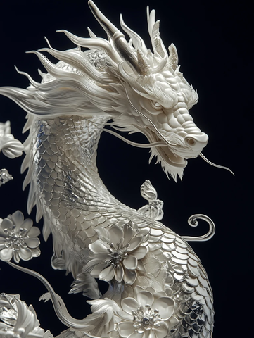 银花白龙雕塑黑底雕刻