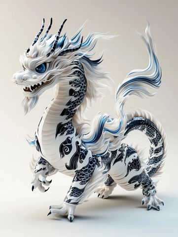 白龙蓝纹中国龙动态造型