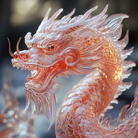 透明龙形雕塑超写实细节