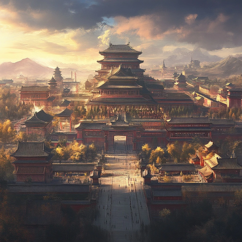 古建筑群鸟瞰全景展示