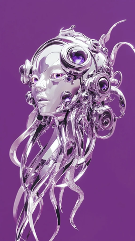 液态金属外星女人悬浮紫背景