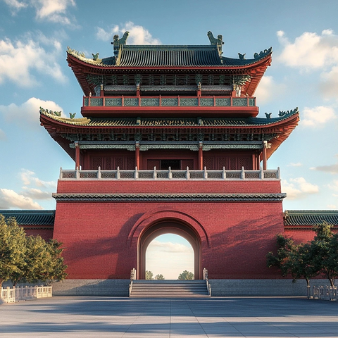 宏伟壮观的传统中式建筑城楼