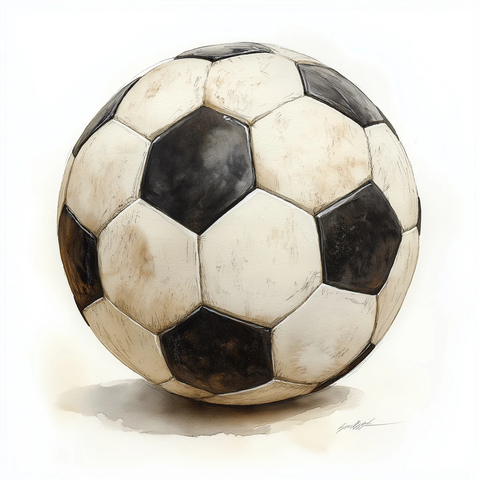 黑白足球球面水彩画