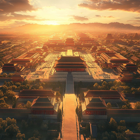 宏伟壮丽的古代宫殿建筑群鸟瞰全景