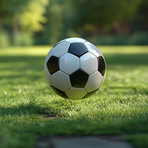 黑白足球漂浮绿草地