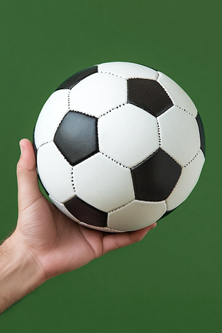 手握足球绿背景