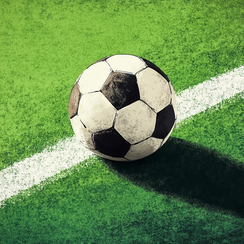 足球赛场绿色草地与足球